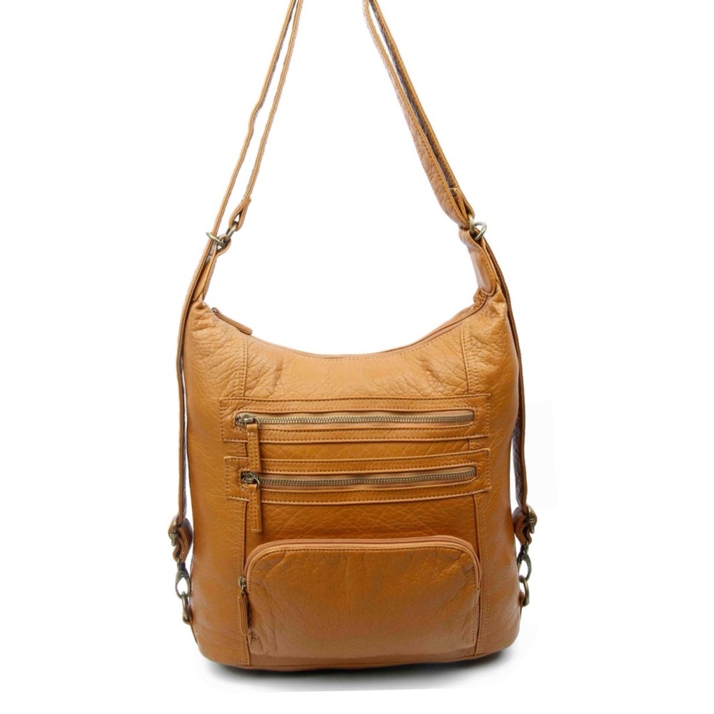 Vegan Leather Brown Shoulder /CrossBody Back pack 3n1